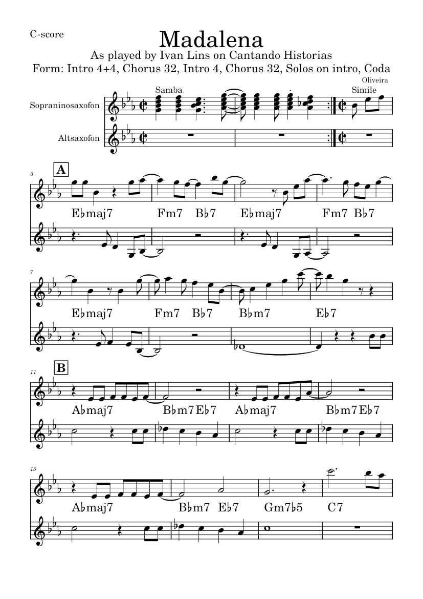 Madalena – Ivan Lins Sheet Music with Chords for Saxophone alto