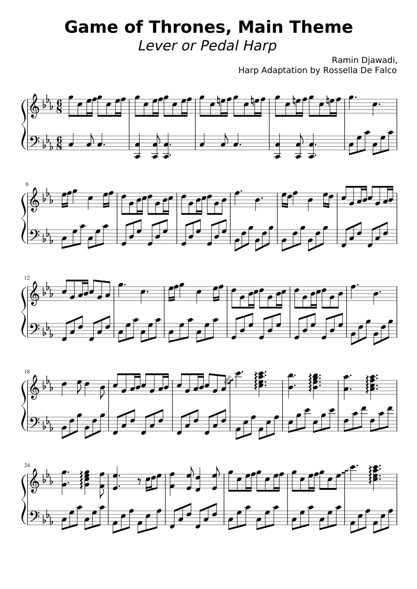 Game of Thrones, Main Theme, HARP Sheet music for Harp (Solo) |  Musescore.com
