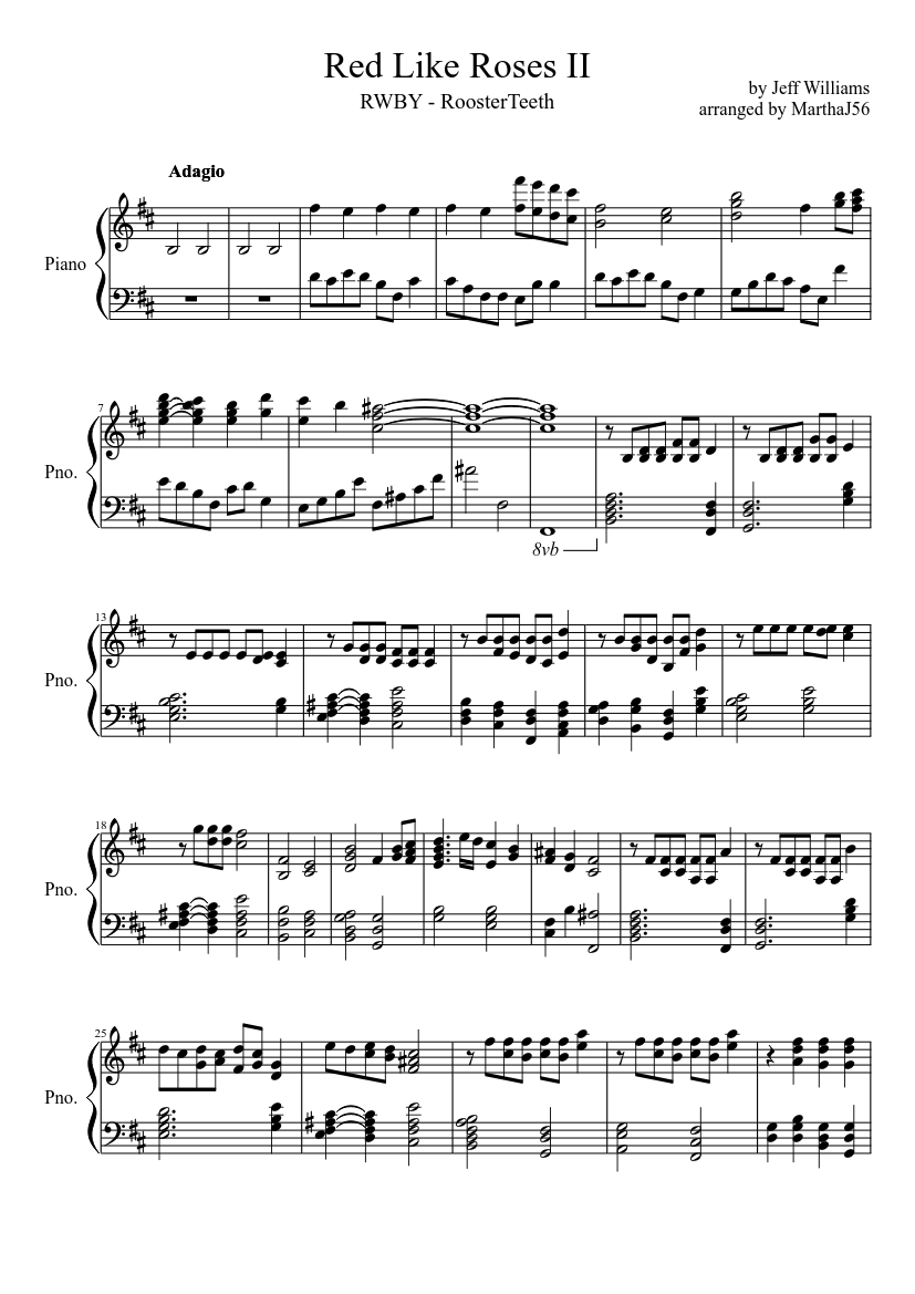 Red Like Roses Tab Red Like Roses Part II Sheet Music for Piano (Solo) | MuseScore.com