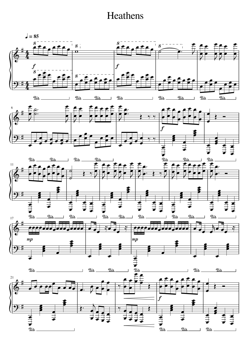 Heathens – Twenty One Pilots Sheet music for Piano (Solo) | Musescore.com