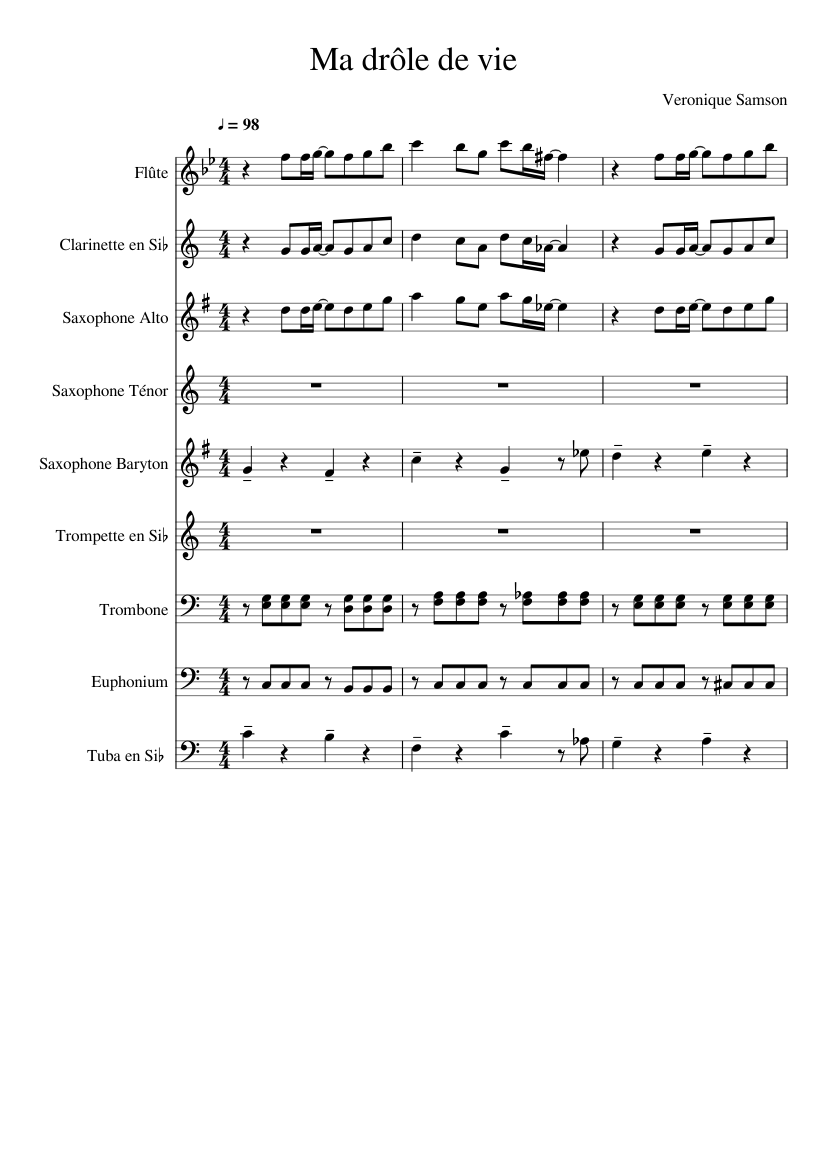 Chanson sur ma drôle de vie Sheet music for Trombone, Euphonium, Tuba,  Flute & more instruments (Mixed Ensemble) | Musescore.com