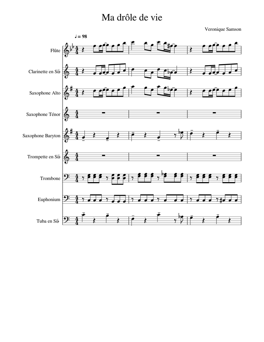 Chanson sur ma drôle de vie Sheet music for Trombone, Euphonium, Tuba,  Flute & more instruments (Mixed Ensemble) | Musescore.com