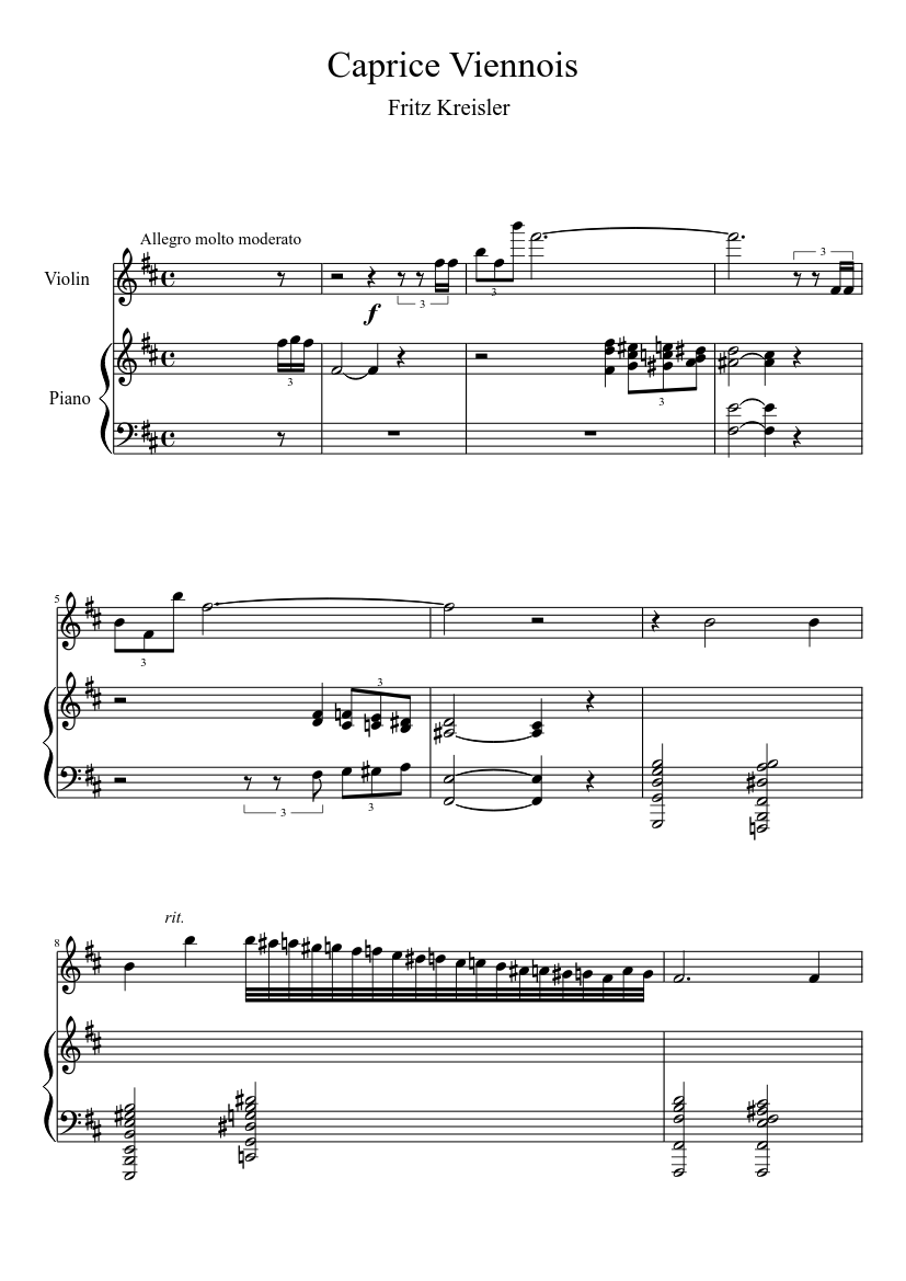 Kreisler - Caprice Viennois Sheet music for Piano, Violin (Solo) |  Musescore.com