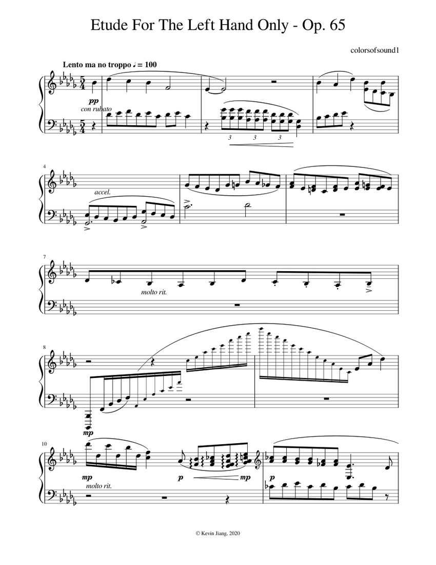 Etude For The Left Hand Only - Op. 65 Sheet music for Piano (Solo ...