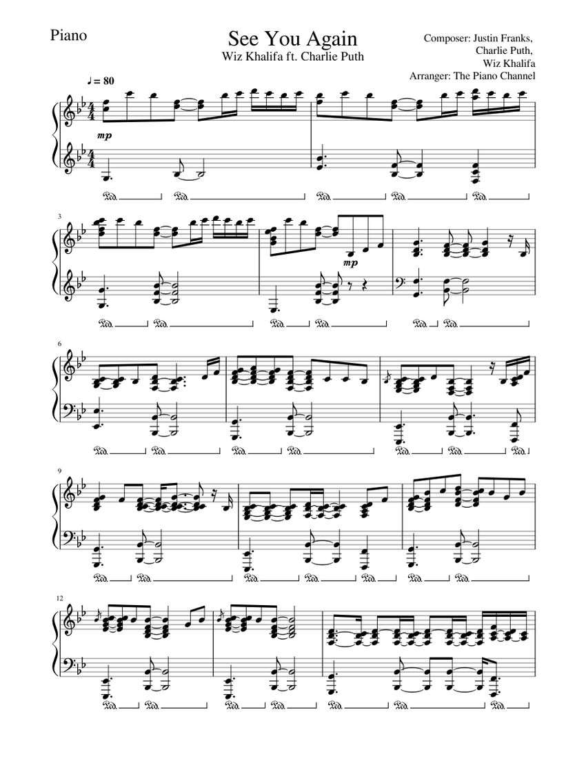 See You Again Wiz Khalifa Charlie Puth Piano Tutorial Sheet music for Piano  (Solo) | Musescore.com