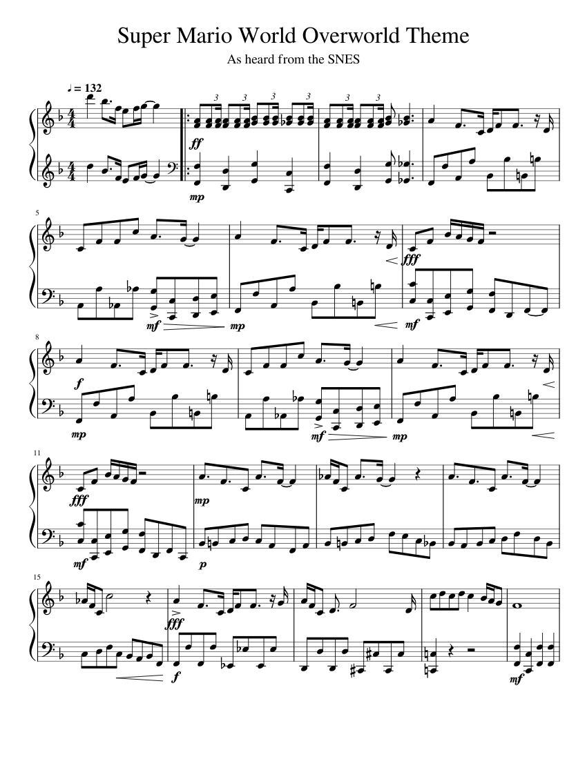 Super Mario World Overworld Theme (Piano Version) Sheet music for Piano ...