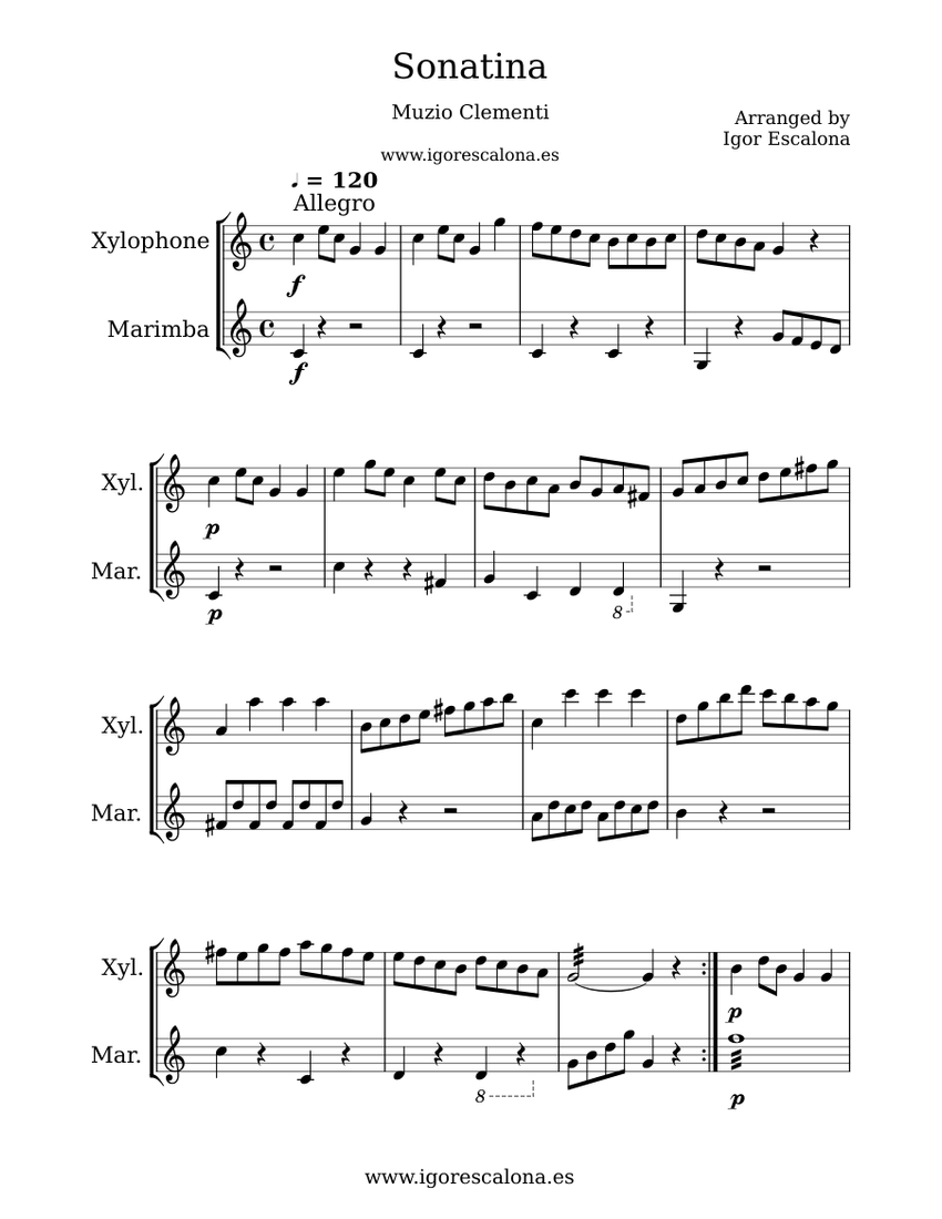Sonatina | Muzio Clementi | Mallet duet Sheet music for Marimba, Xylophone ( Percussion Duet) | Musescore.com