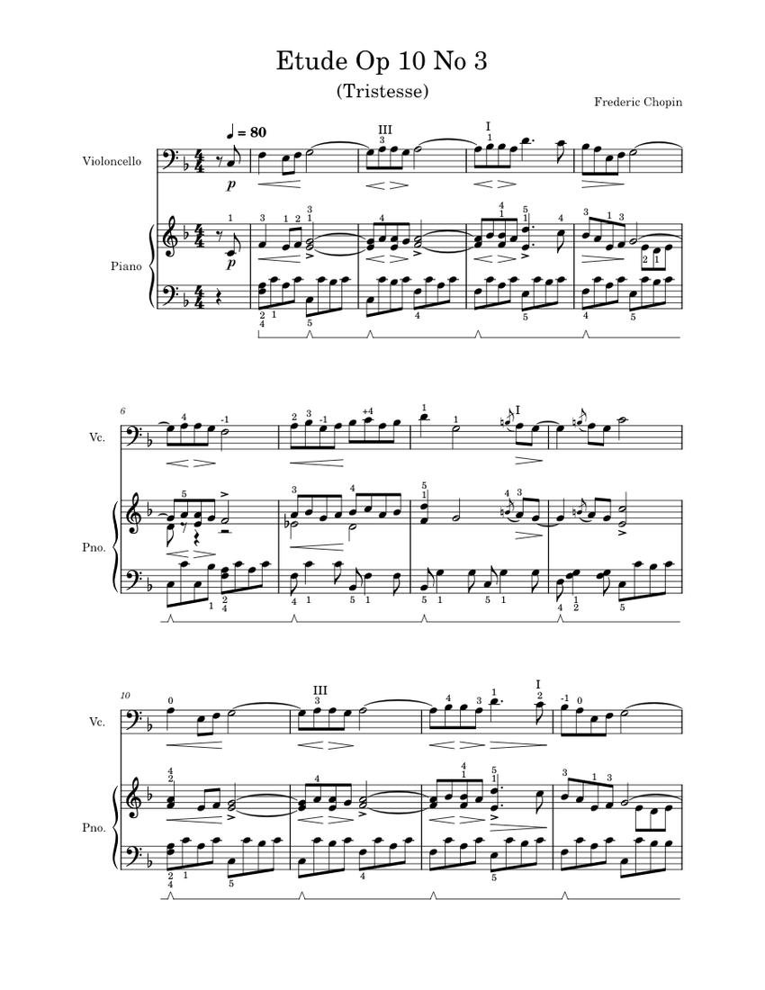 Chopin - Etude Op 10 No 3 (Tristesse) Sheet music for Piano, Cello (Piano  Duo) | Musescore.com