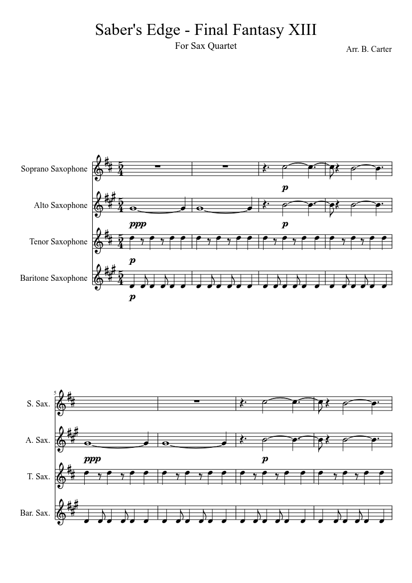 Saber's Edge - Final Fantasy XIII Sheet music for Saxophone alto ...