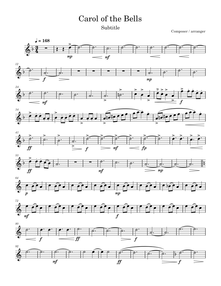 Carol of the Bells Sheet music for Saxophone alto (Solo) | Musescore.com
