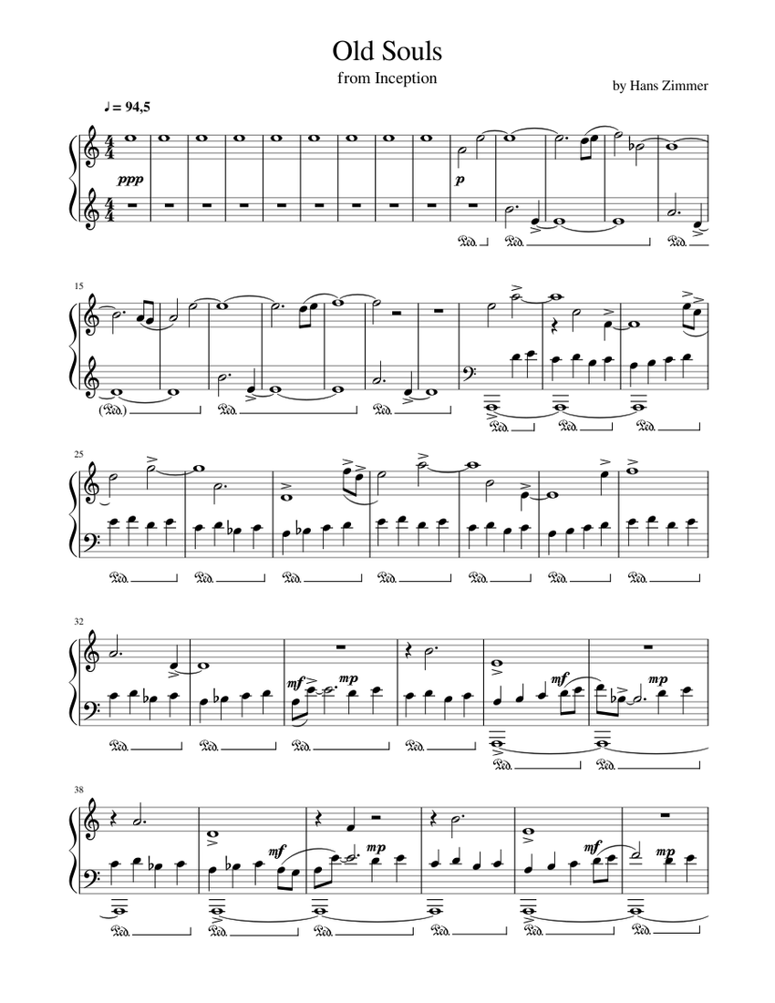 Hans Zimmer - Old Souls - Inception [Piano] Sheet music for Piano (Solo) |  Musescore.com