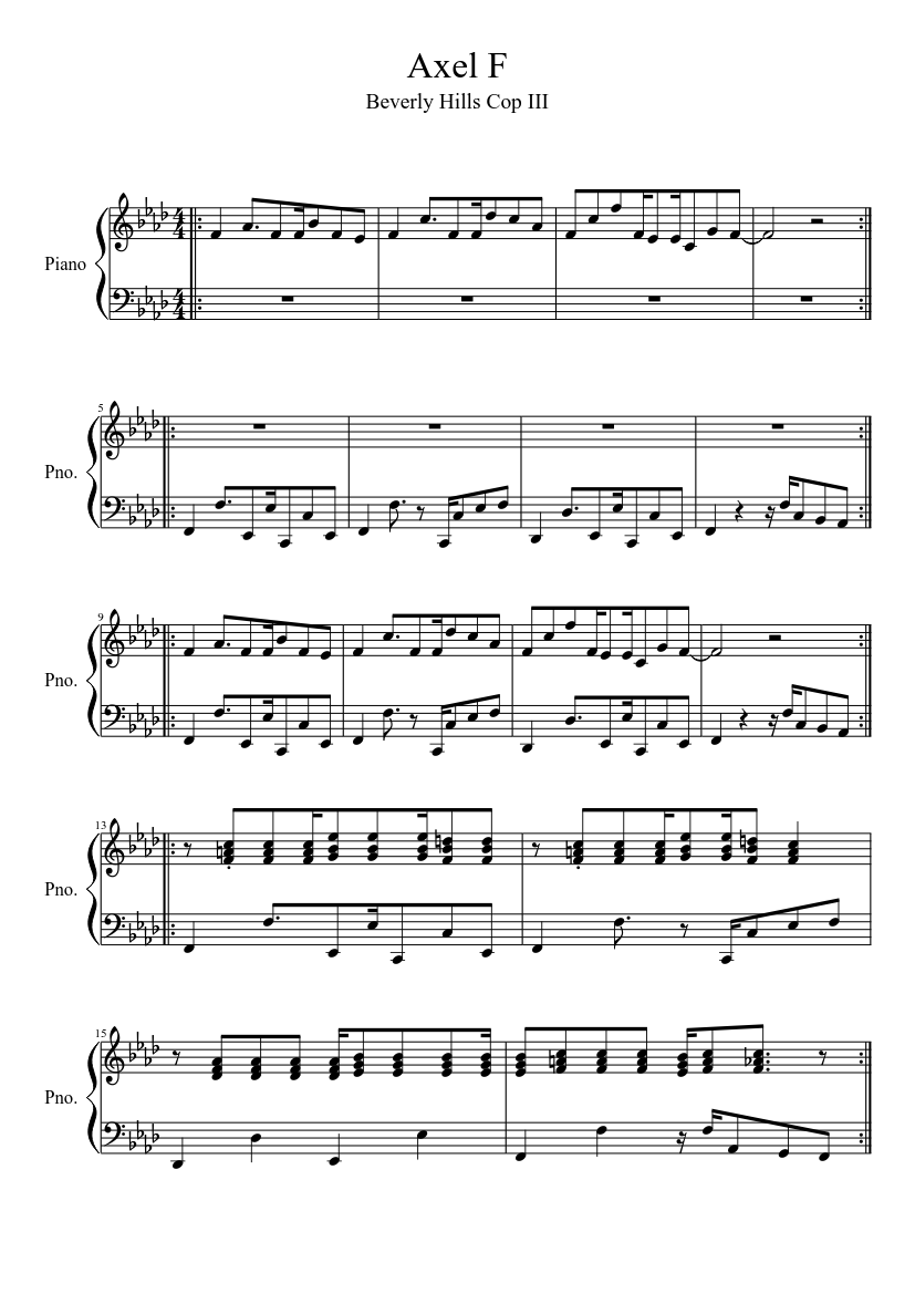 Axel F (Beverly Hills Cop III) Sheet music for Piano (Solo) | Musescore.com