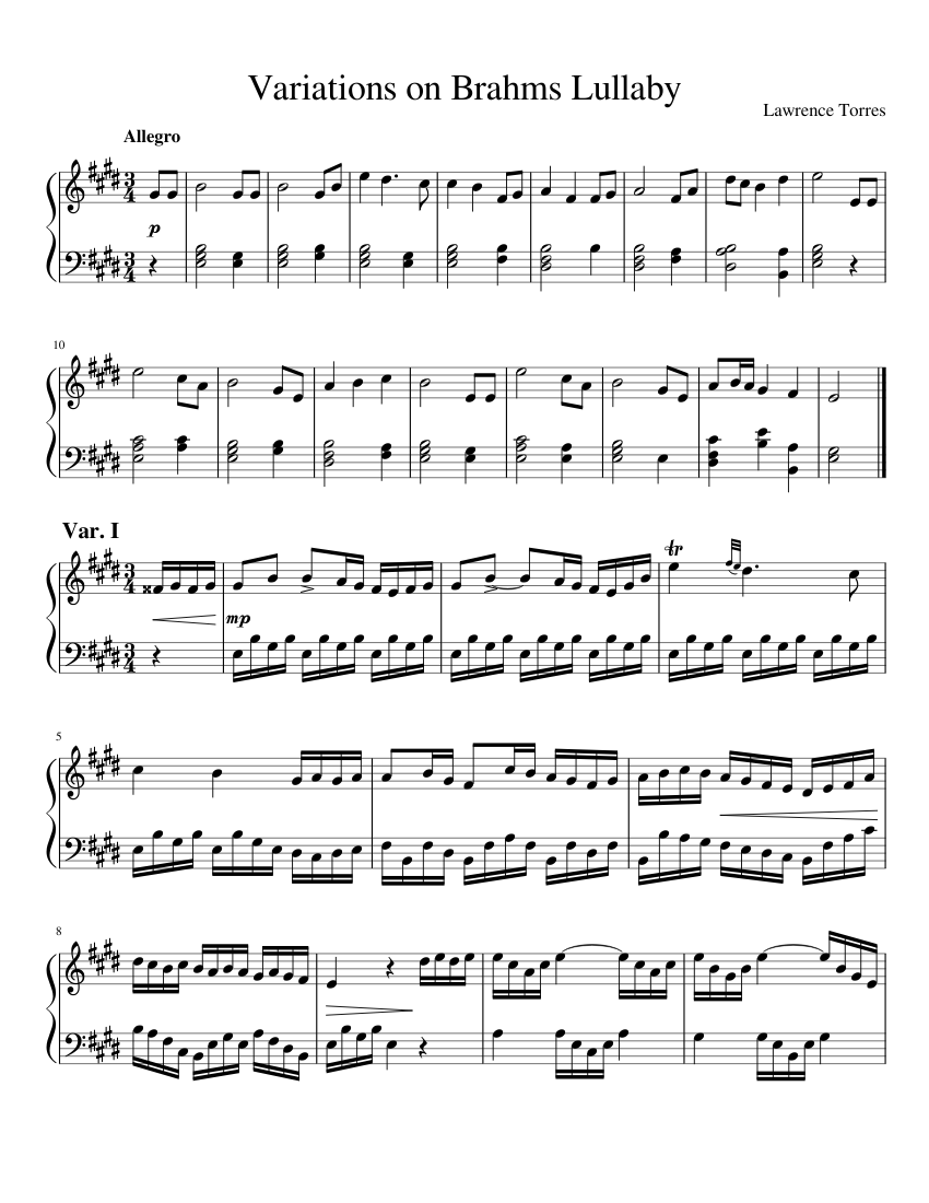 Variations on Brahms Lullaby Sheet music for Piano (Solo) | Musescore.com