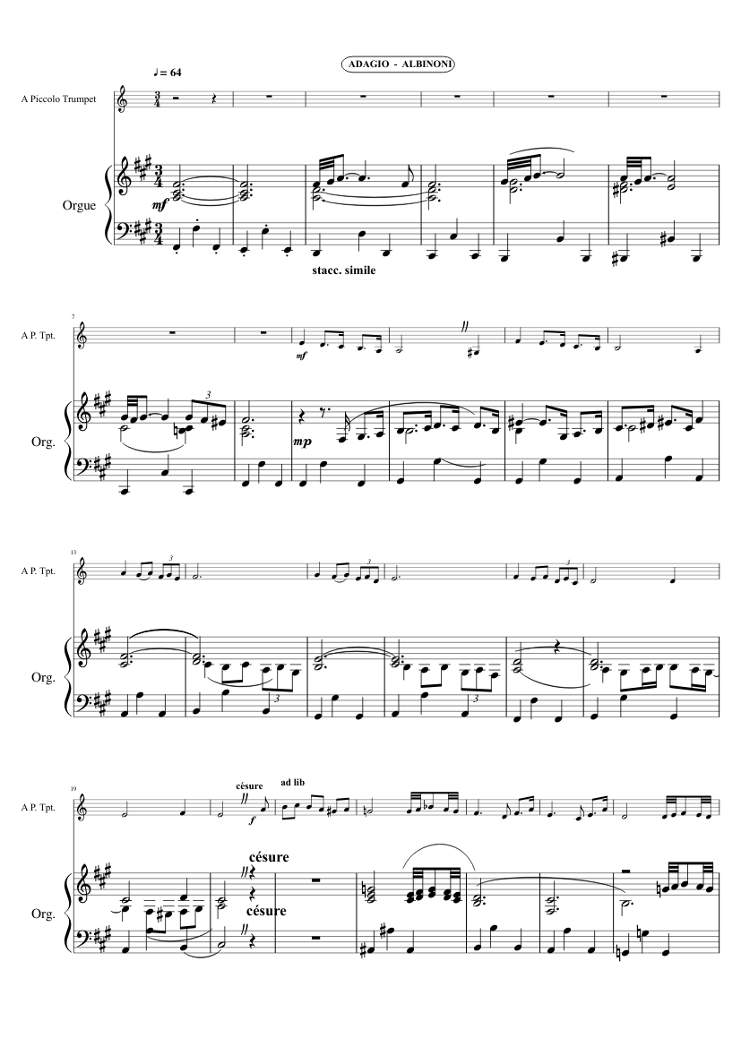 Adagio Albinoni Sheet Music For Organ Solo Musescore Com
