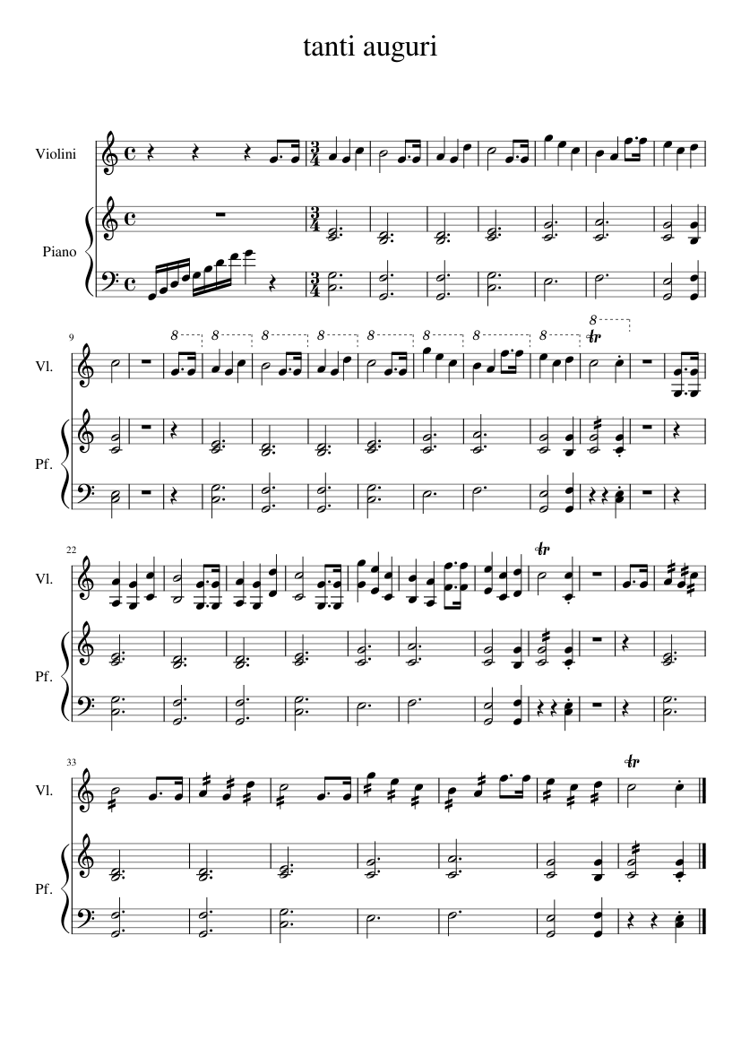 tanti auguri Tema Con Variazioni Sheet Music for Piano, Strings group ...