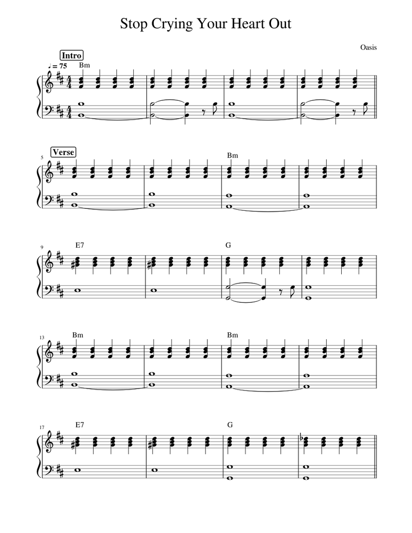 Stop Crying Your Heart Out - Oasis Sheet music for Piano (Solo 