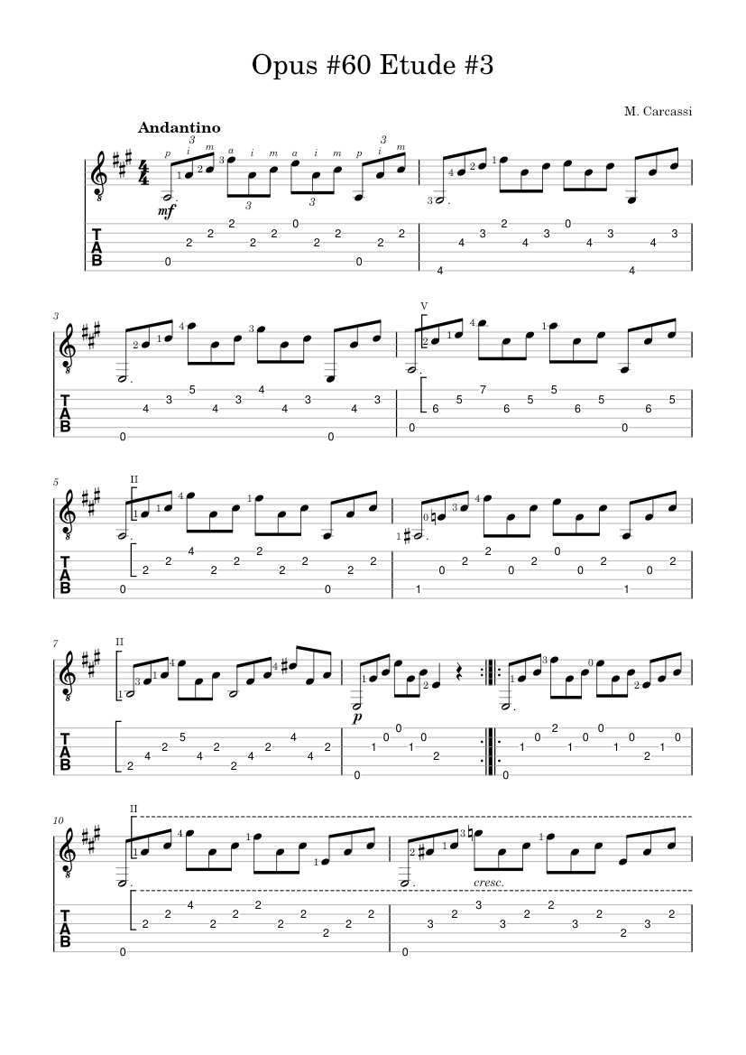M.Carcassi - Opus #60 Etude #3 (with tabs) Sheet Music for Guitar
