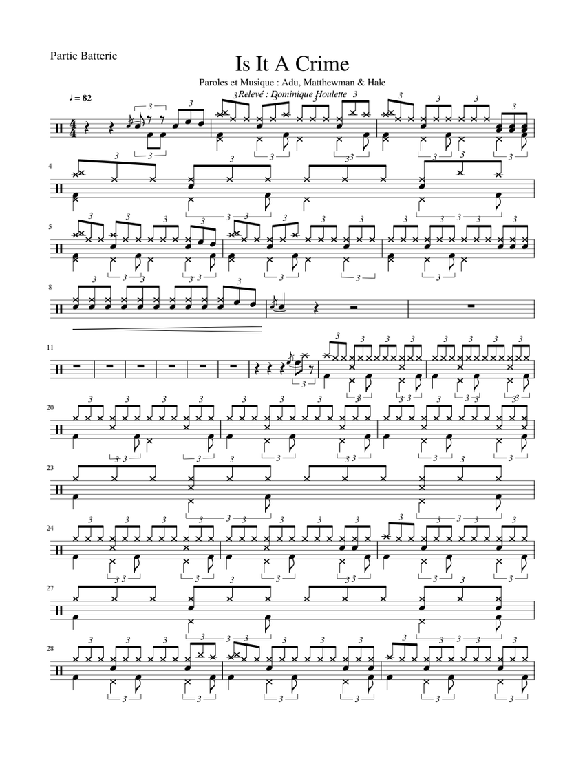 Sade is it a crime drumset sheet music for drum group solo
