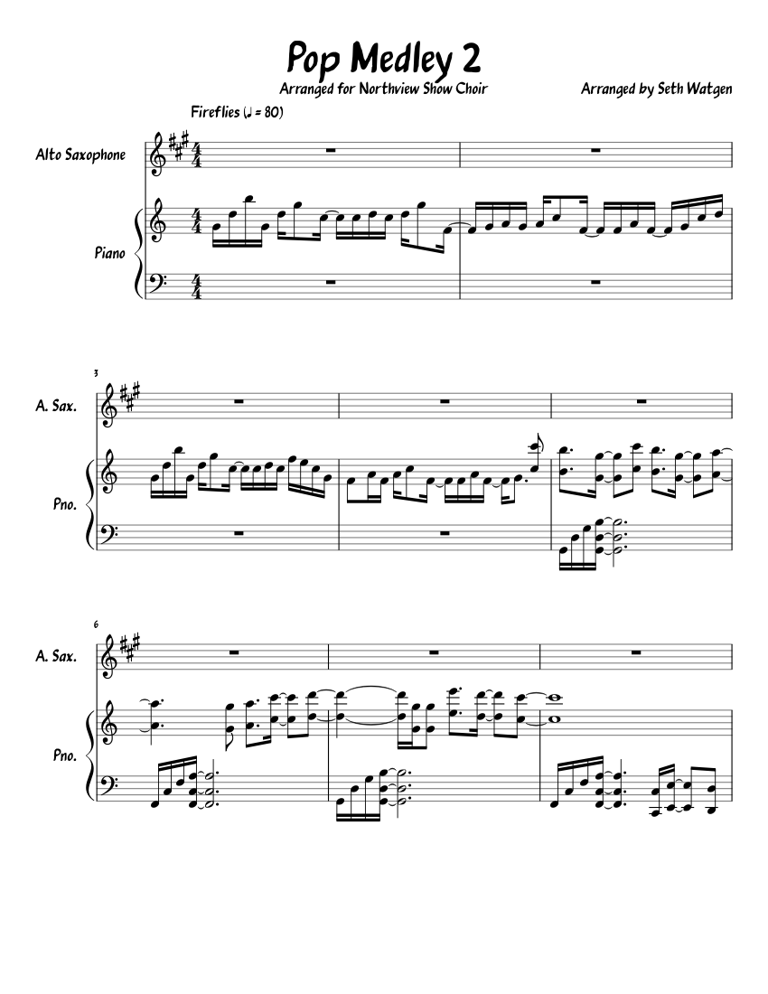 Pop Medley 2 Sheet music for Piano, Saxophone alto (Solo) | Musescore.com