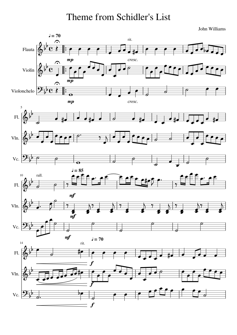 Theme from Schindler's List Sheet music for Flute, Violin, Cello (Mixed  Trio) | Musescore.com