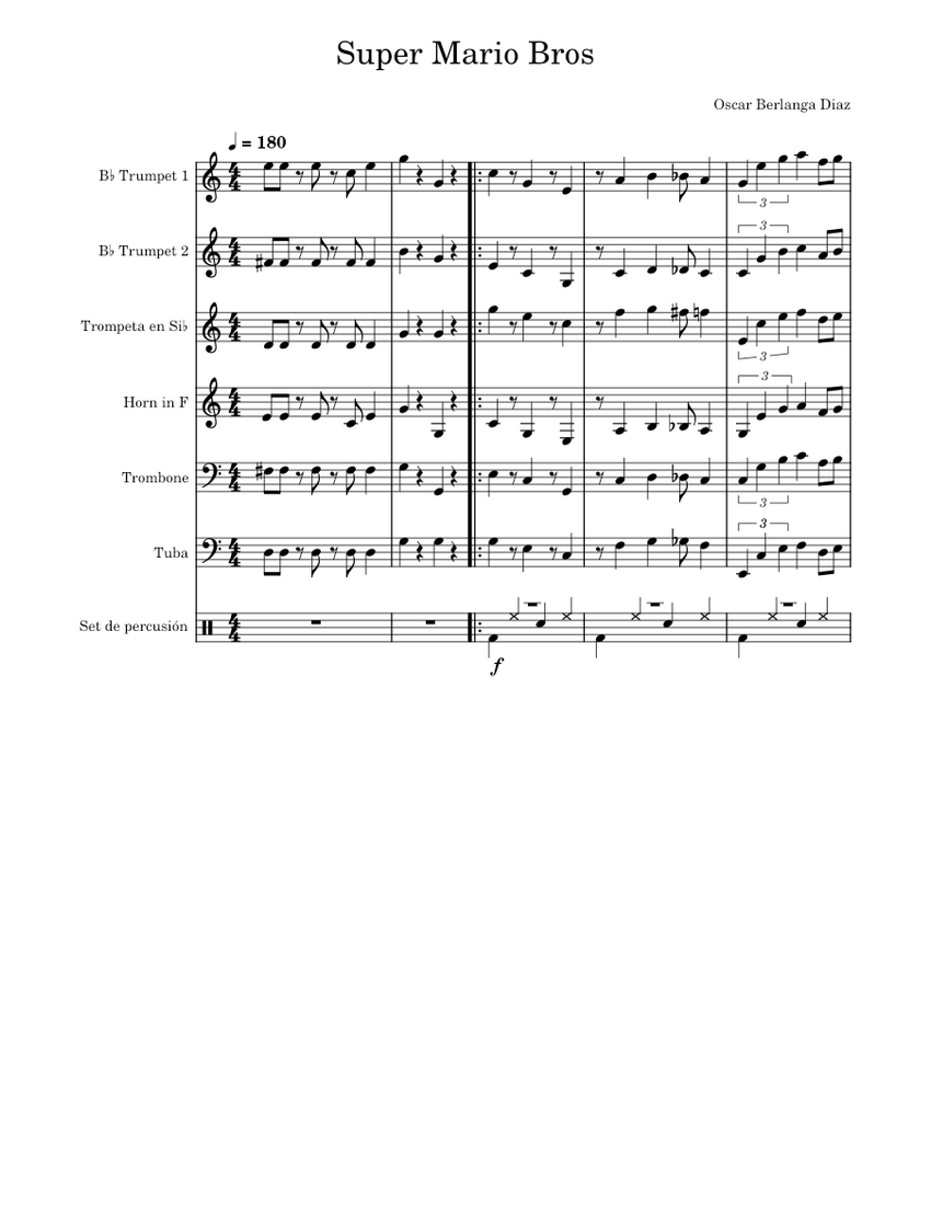 Super Mario Bros Sheet music for Trombone, Tuba, Trumpet in b-flat ...
