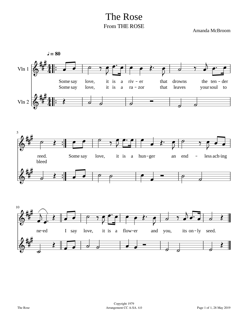 The Rose Sheet music for Violin (String Duet) | Musescore.com