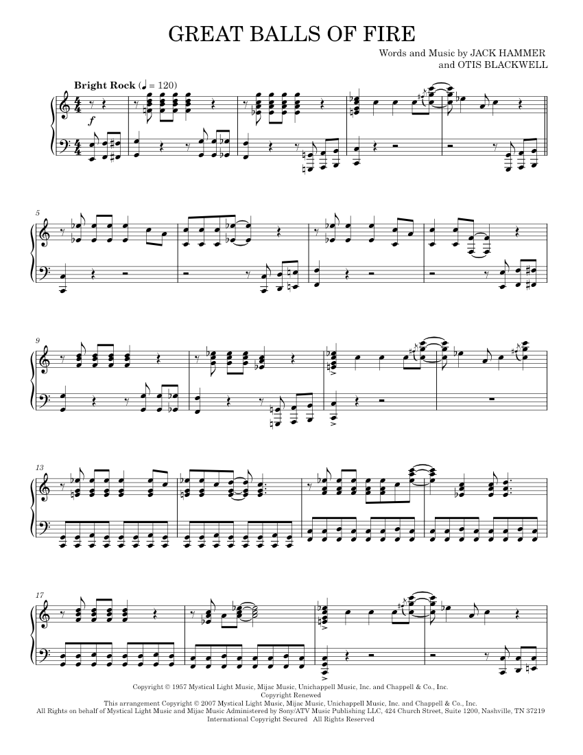 Play Official version of Great balls of fire sheet music by Jerry Lee ...