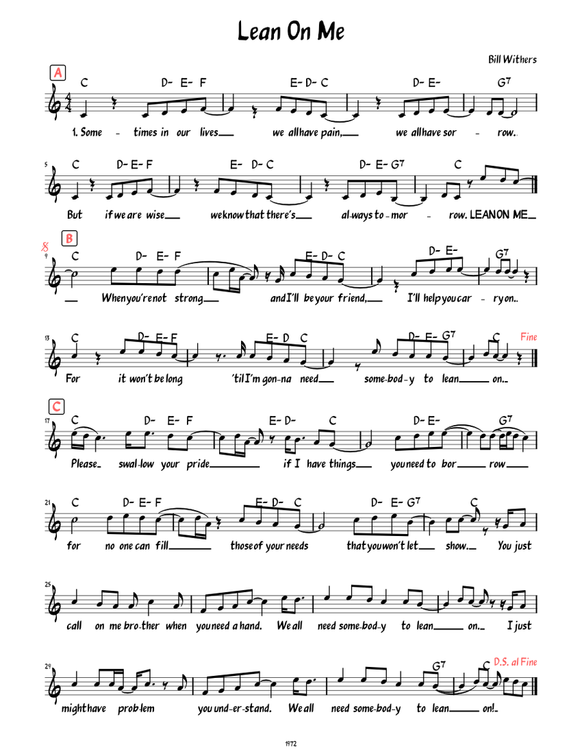 Lean on Me (Lead sheet with lyrics ) Sheet music for Piano (Solo) |  Musescore.com