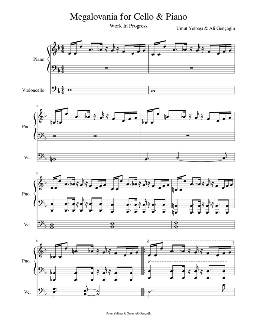 Megalovania Cello Sheet Music Easy