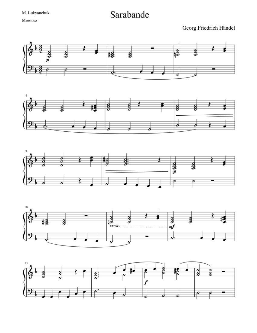 G.F.HANDEL - SARABANDE Sheet music for Piano (Solo) | Download and ...