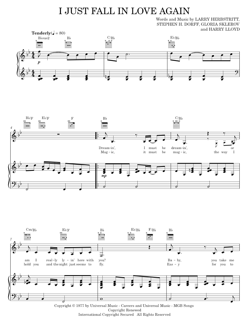 I Just Fall In Love Again Sheet Music For Piano, Vocals: Music Notes