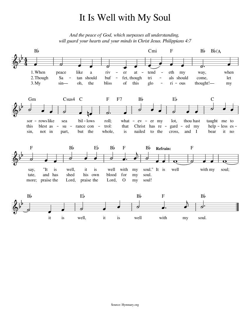 It Is Well with My Soul Sheet Music with Chords for Piano (Solo) easy ...