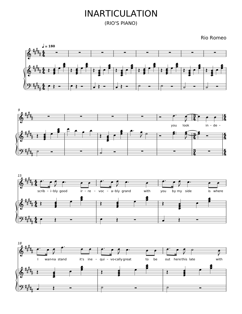 Inarticulation - Rio Romeo Sheet music for Piano, Vocals (Mixed Trio ...