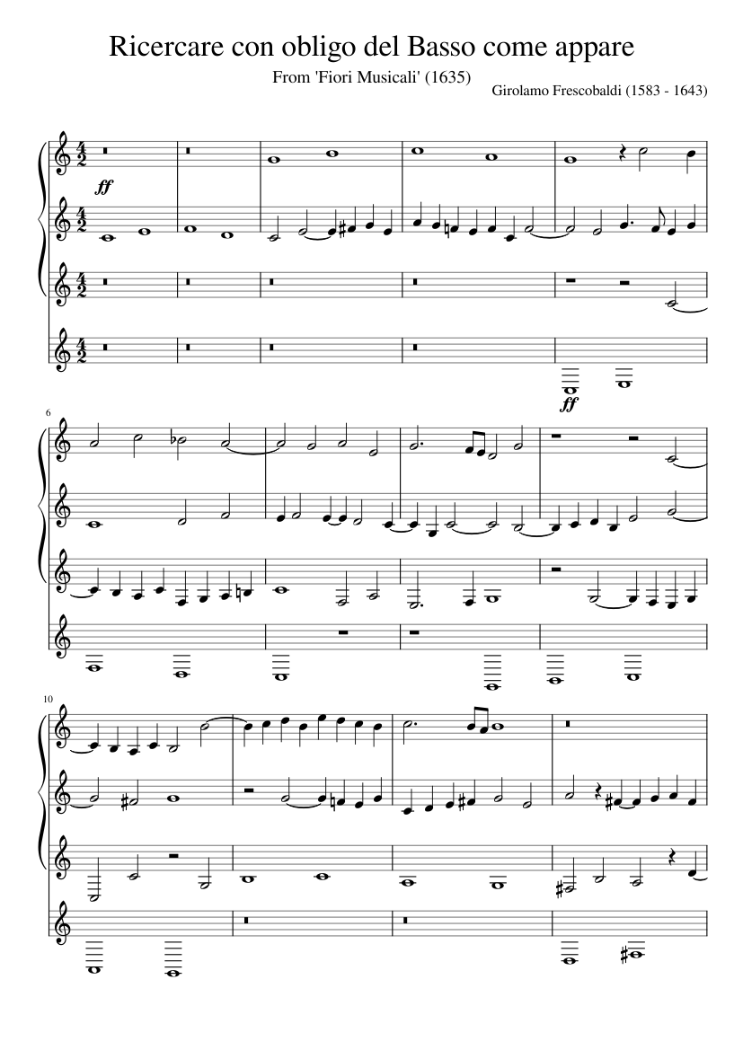 Girolamo Frescobaldi - Ricercare con obligo del Basso come appare Sheet  music for Piano (Mixed Quartet) | Musescore.com