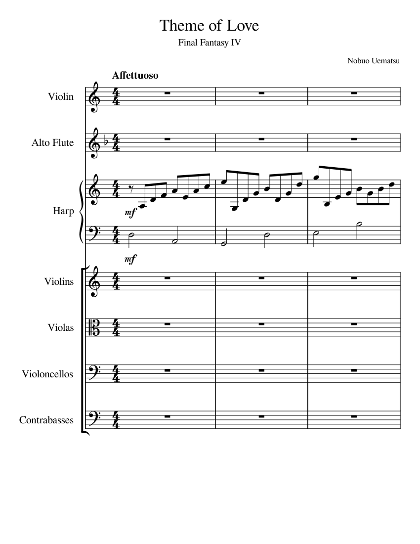 Final Fantasy IV - Theme of Love Sheet Music for Flute, Violin