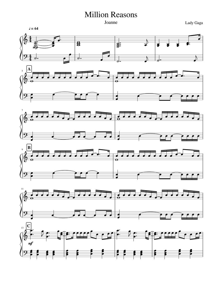 Million Reasons | Lady Gaga - Joanne Sheet music for Piano (Solo) |  Musescore.com