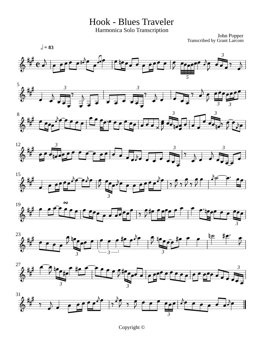 Hook Blues Traveler (Harmonica Solo) Sheet music for Piano (Solo