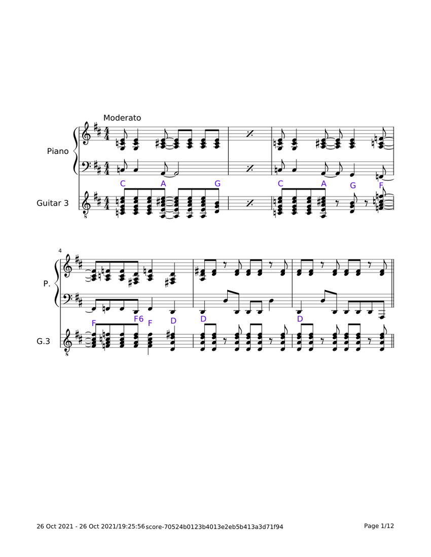 Proud mary Creedence Clearwater Revival Sheet music for Piano, Guitar