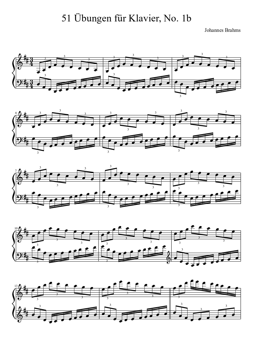 Brahms - 51 Übungen für Klavier No. 1b