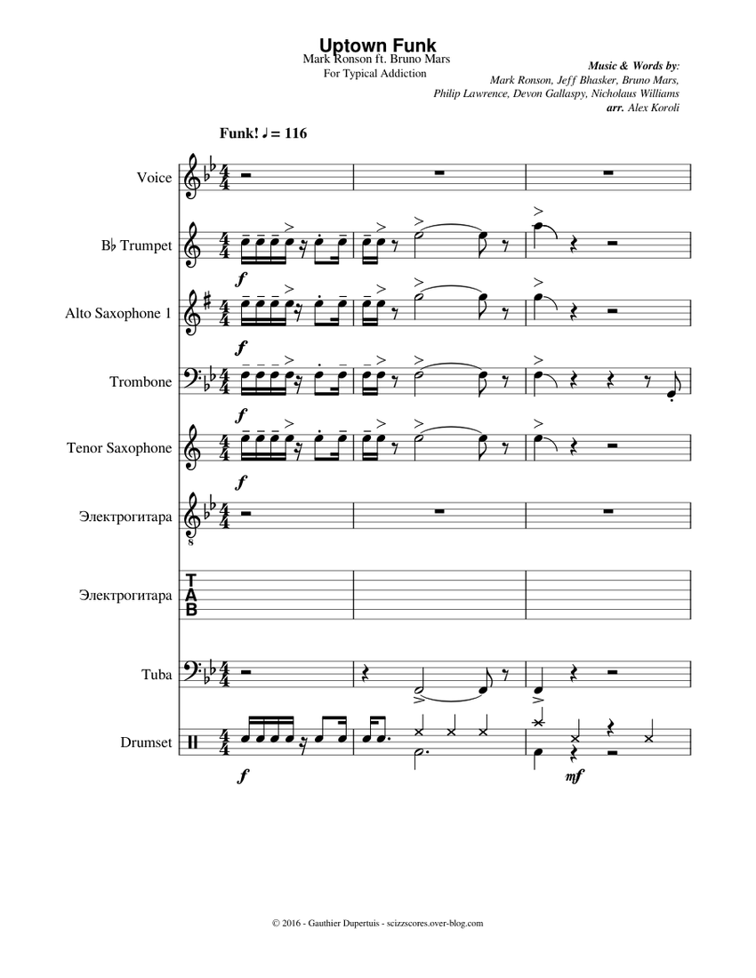 Uptown Funk Sheet music for Trombone, Tuba, Vocals, Saxophone alto ...