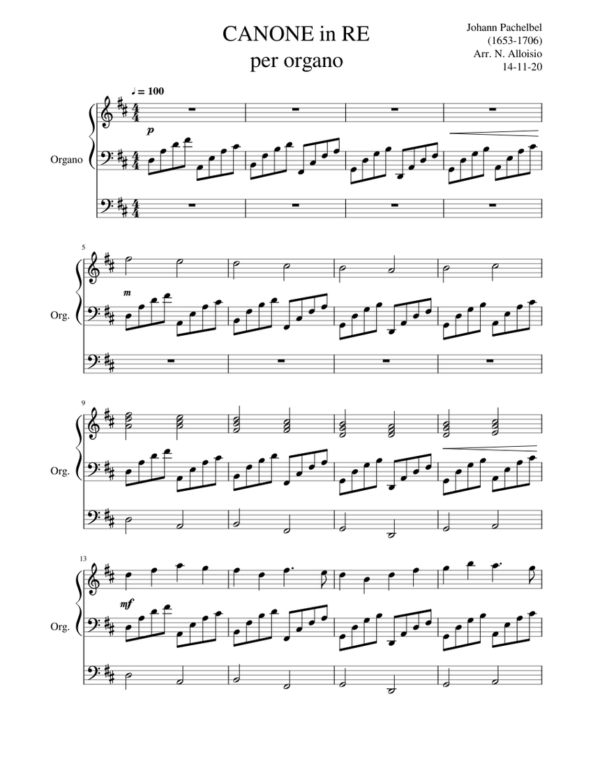 Canone in Re per Organo Sheet music for Organ (Solo) | Musescore.com