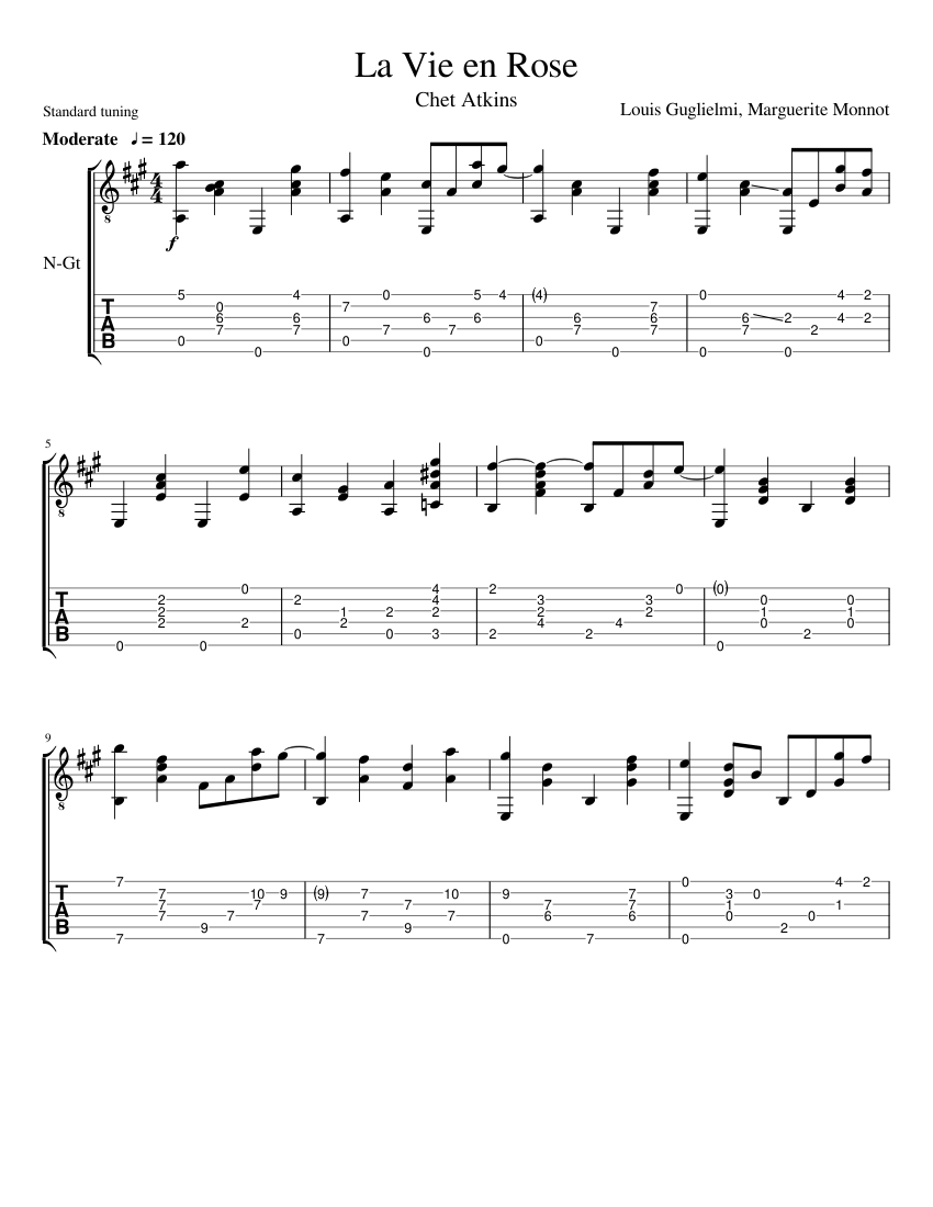 La Vie en Rose (arr. Chet Atkins) Sheet music for Guitar (Solo) |  Musescore.com