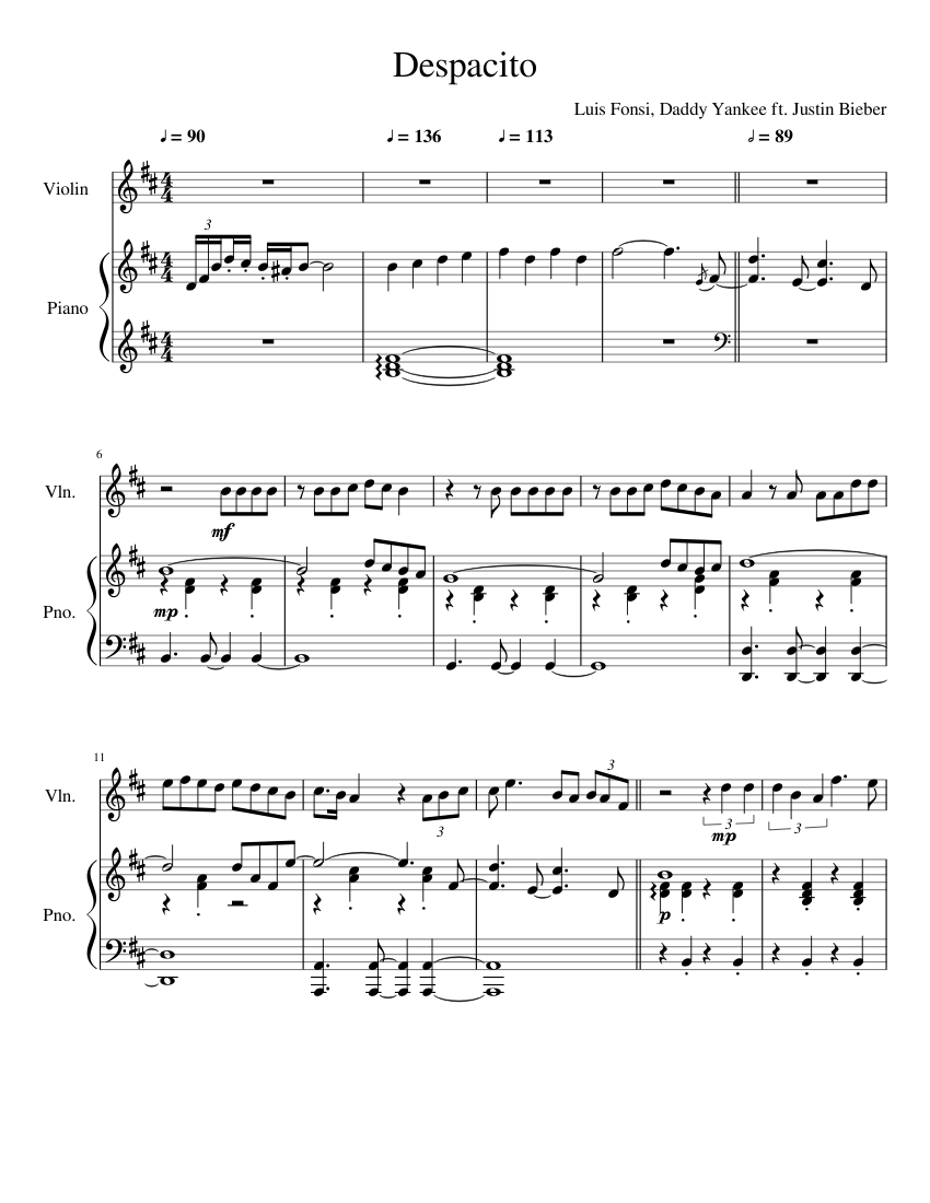 Despacito Violin Sheet music for Piano, Violin (Solo) | Musescore.com