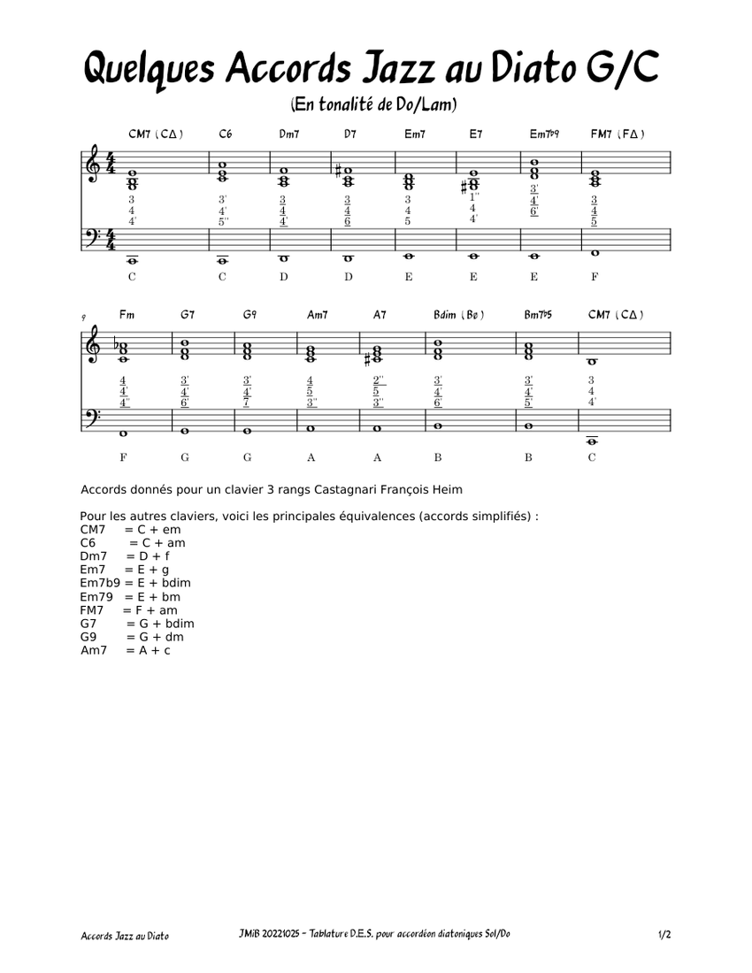 Accords Jazz au Diato - Exercice - Accordéon diatonique Sol/Do Sheet music  for Accordion (Solo) | Musescore.com