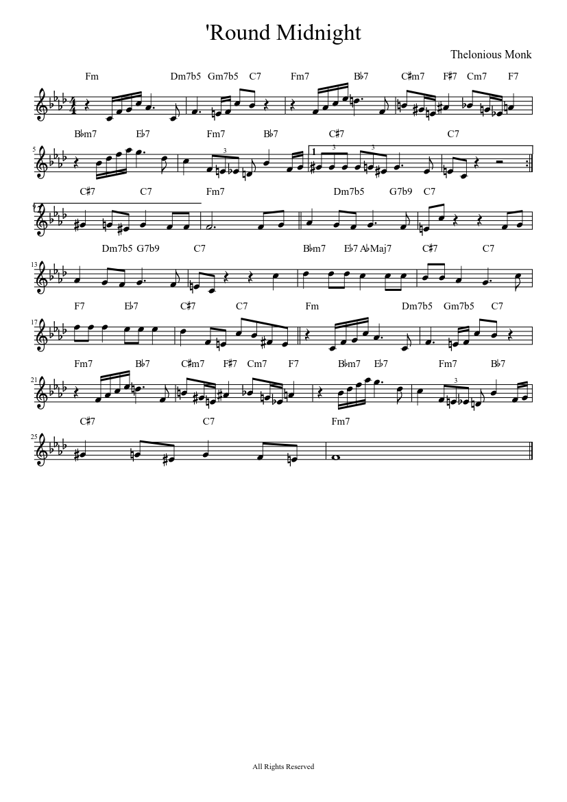 Round Midnight Sheet music for Piano (Solo) | Musescore.com