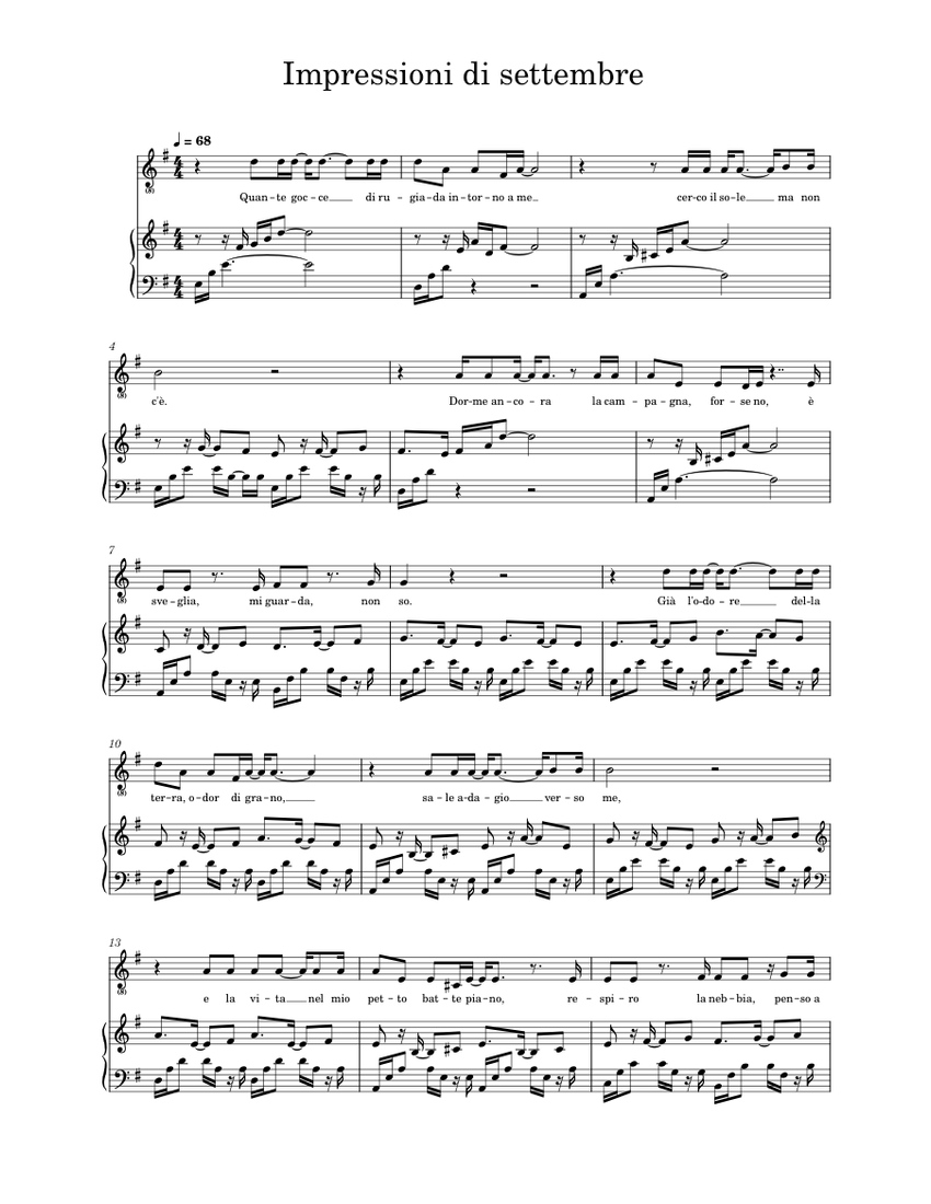 Impressioni di settembre – PFM Sheet music for Piano, Vocals (Solo) |  Musescore.com