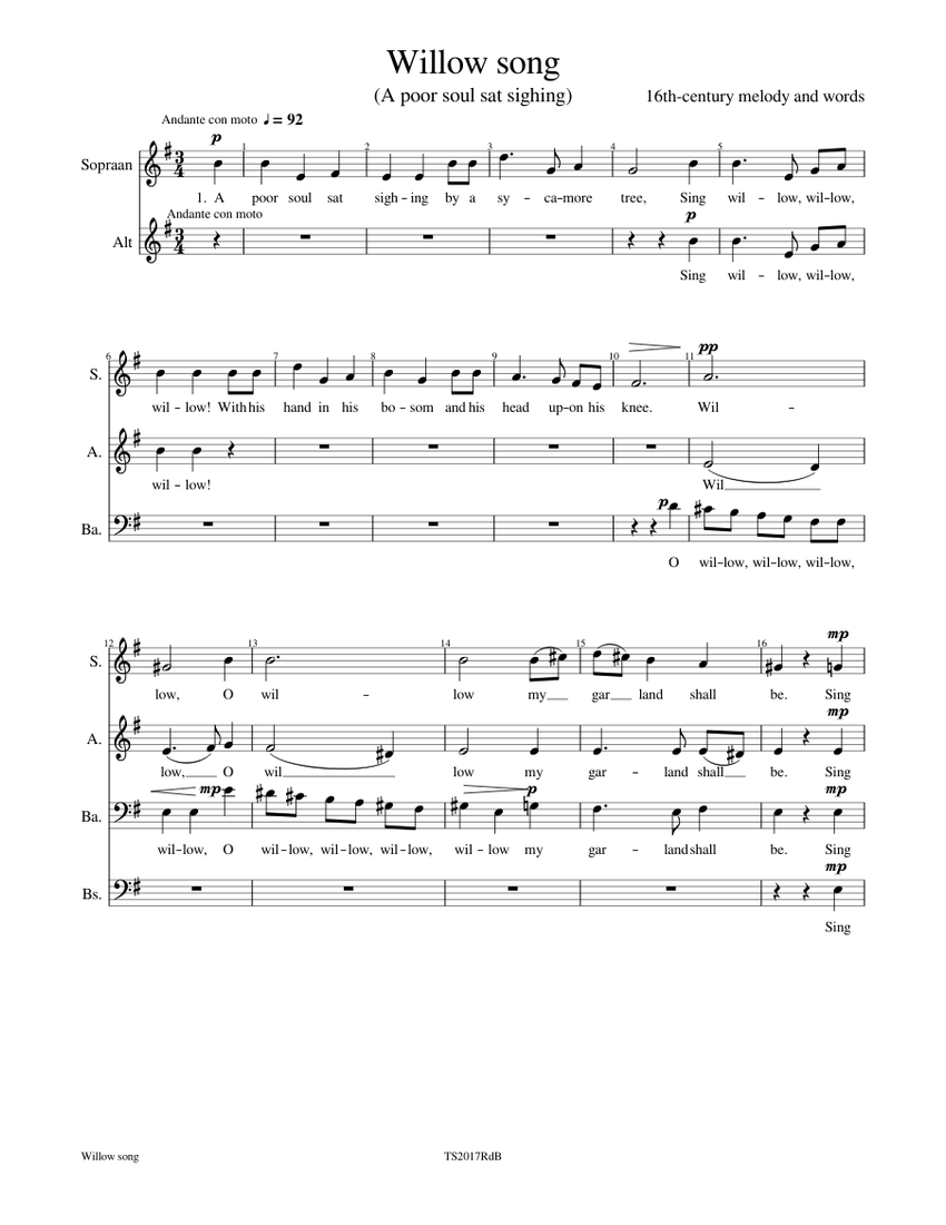 Willow song SATB - piano tutorial