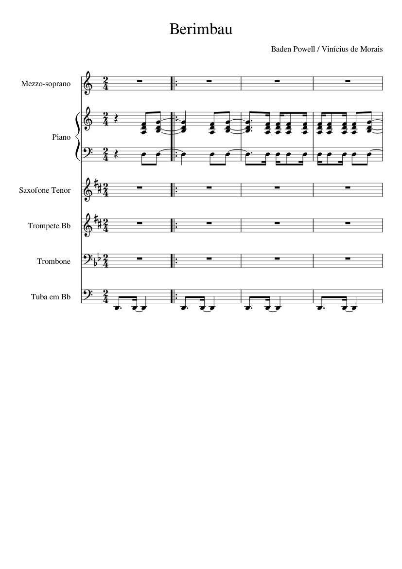 Berimbau Sheet music for Piano, Trombone, Tuba, Mezzo soprano & more  instruments (Piano Sextet) | Musescore.com