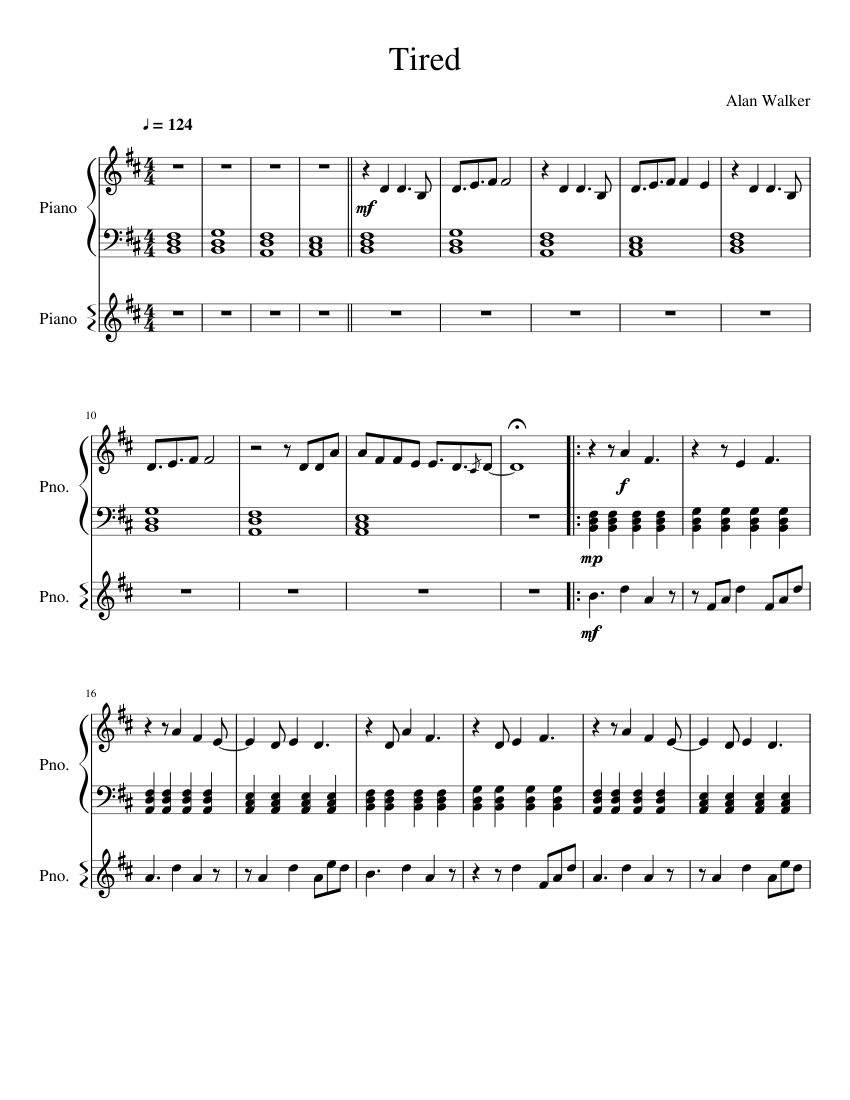 Tired: Alan Walker ft. Gavin James Sheet music for Piano (Piano Duo) |  Musescore.com