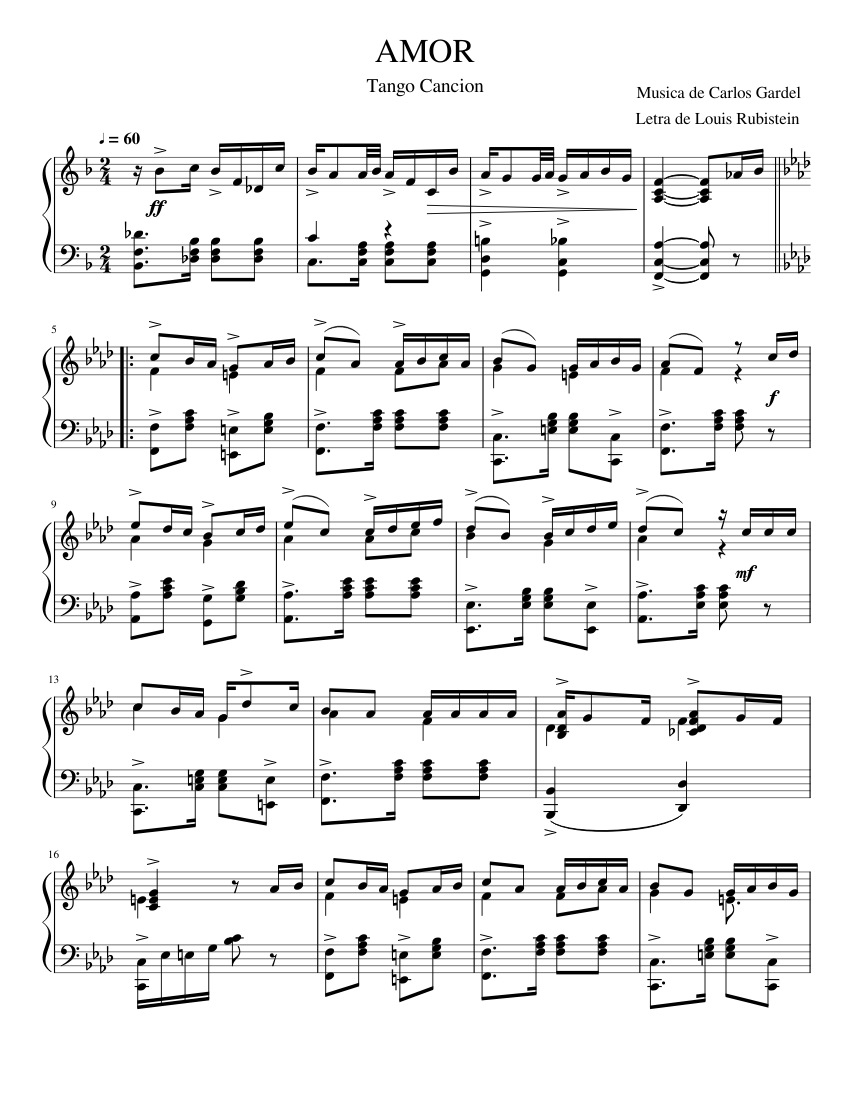 Amor Sheet Music For Piano Solo